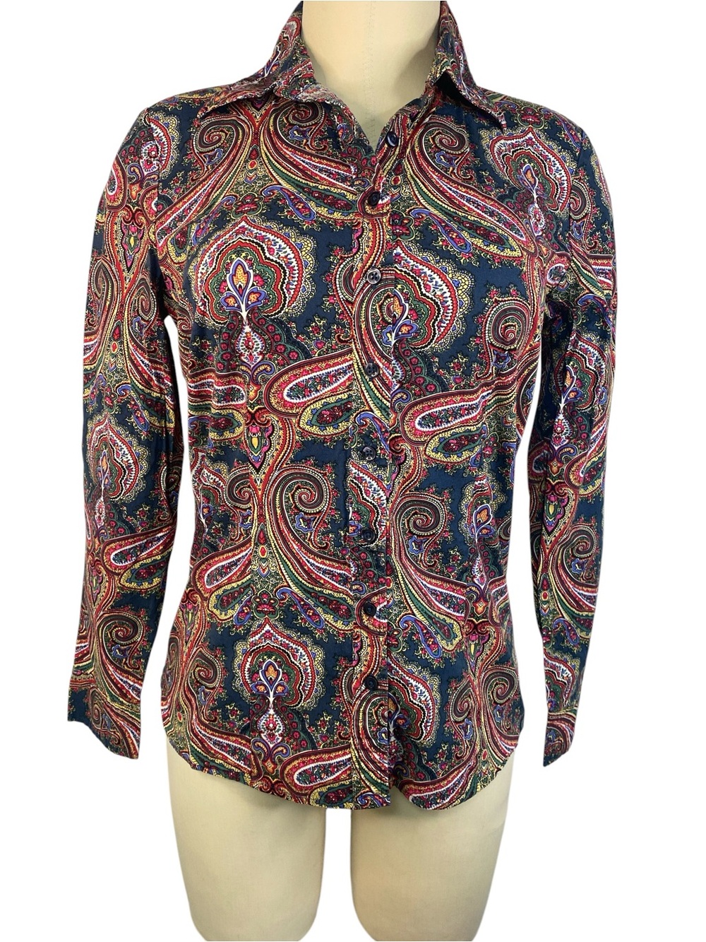 Chadwicks Paisley Button-Down Shirt - Navy with Red, Green Women’s Size 6